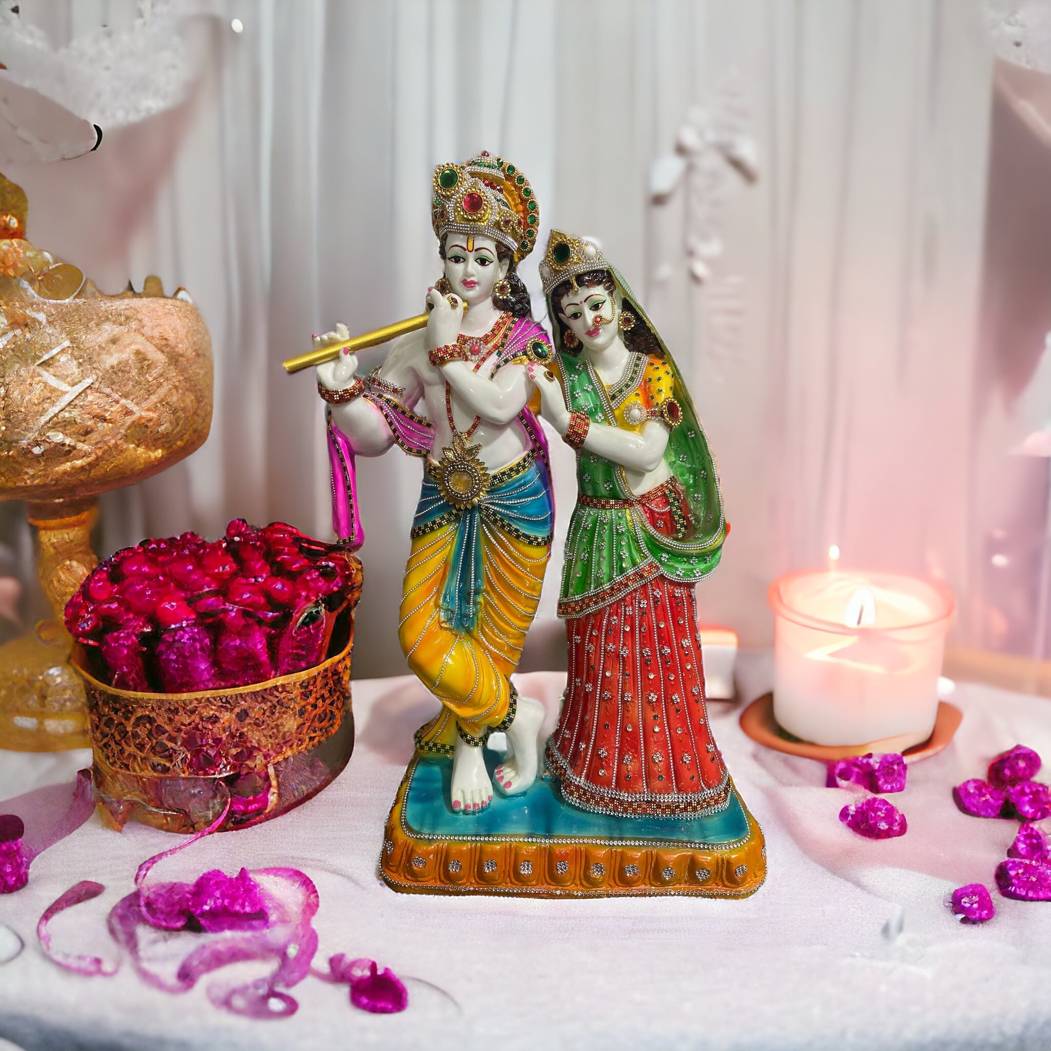 Elegant Handcrafted Radha Krishna Decorative Idol Height 60 cm