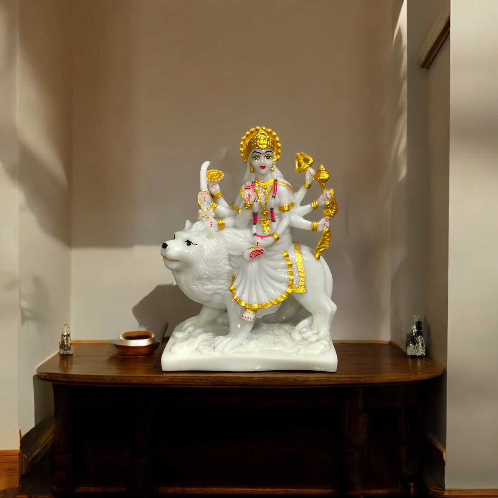 cutNcurve Ma Sherawali Marble Idol Durga Ji,H-27cm
