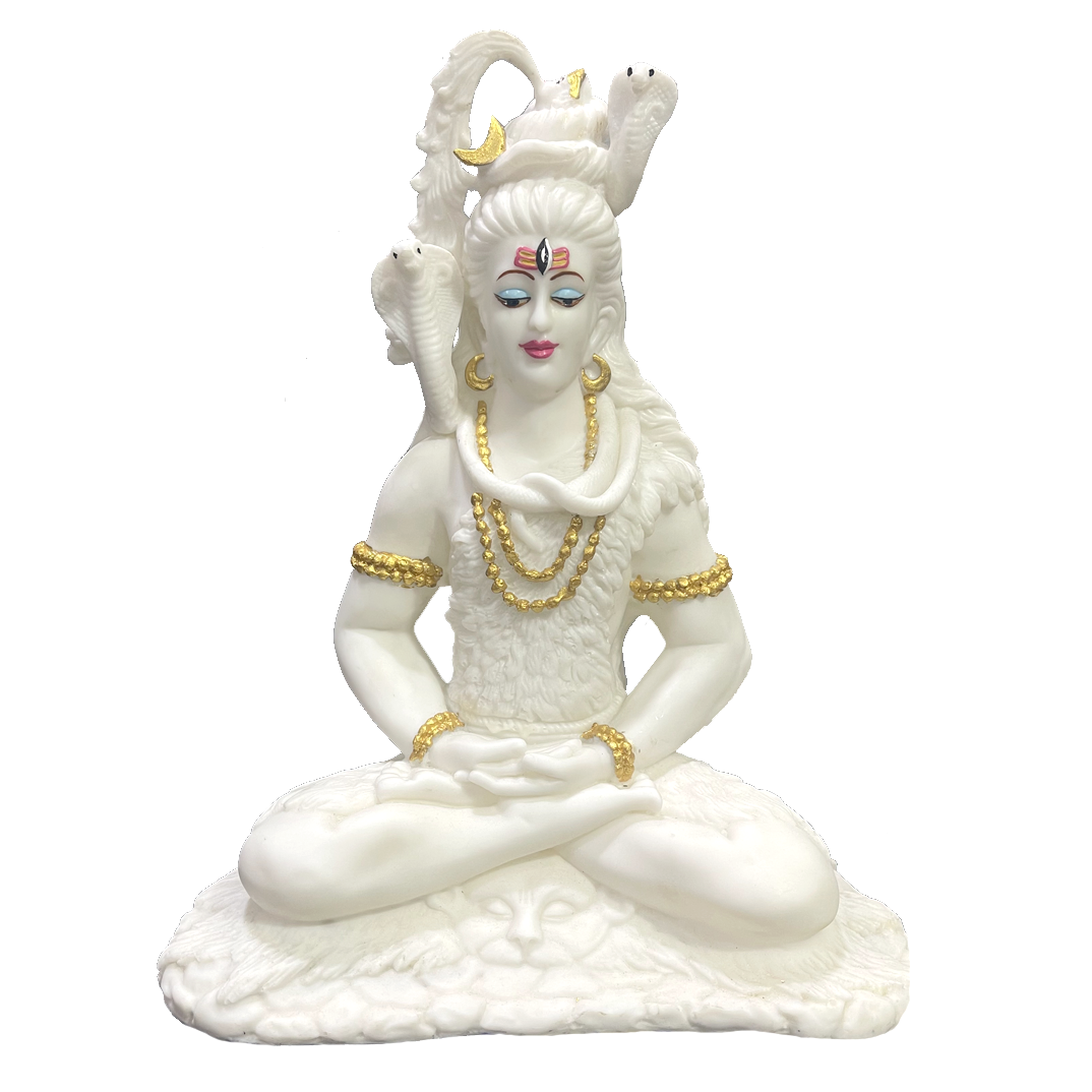 Shiv Samadhi Murti Marble Look Meditation Lord Shiva Samadhi Statue H- 38 cm