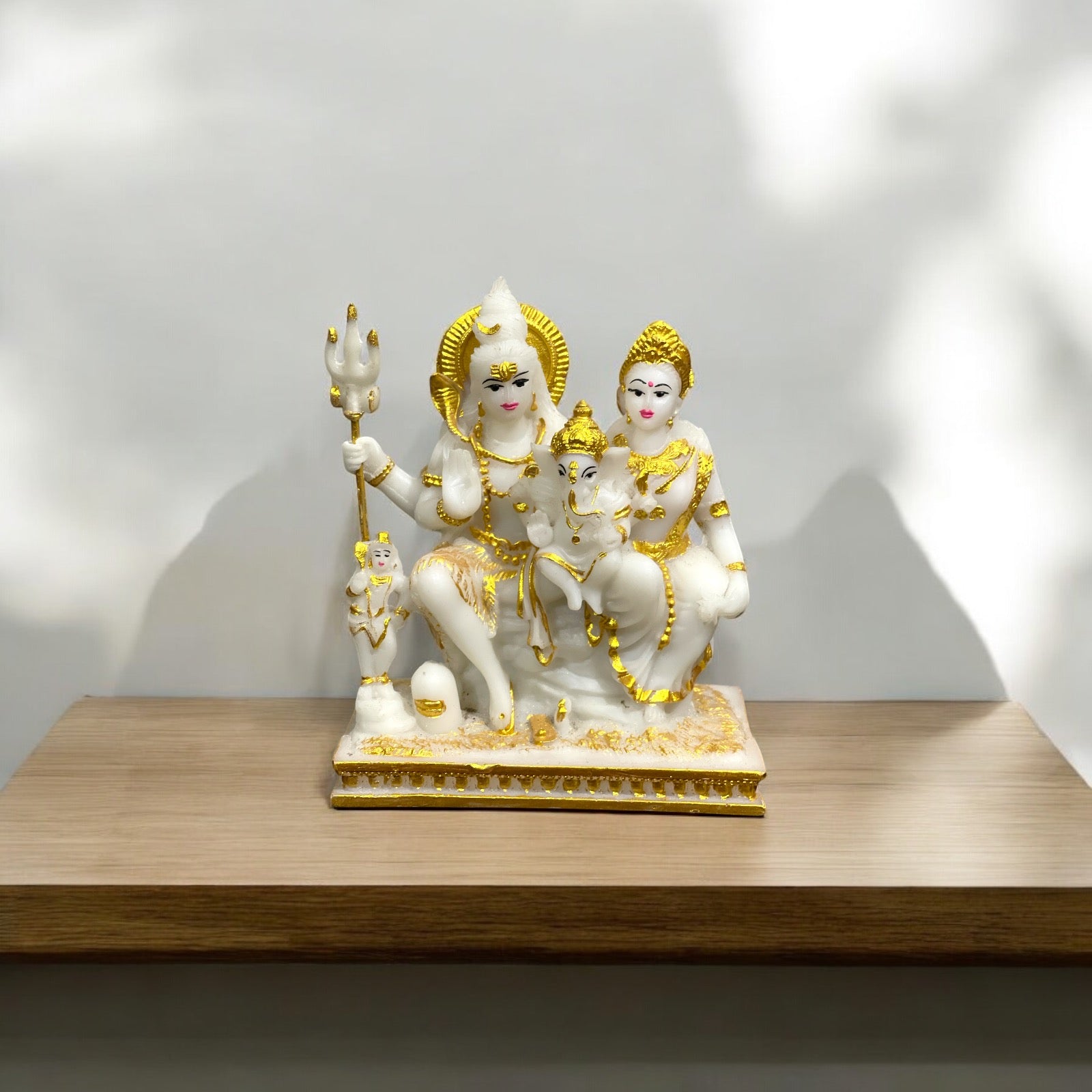 Shiv Parivar Idol Shiv Parvati Ganesh Kartikeya Marble Look Murti H 14 cm