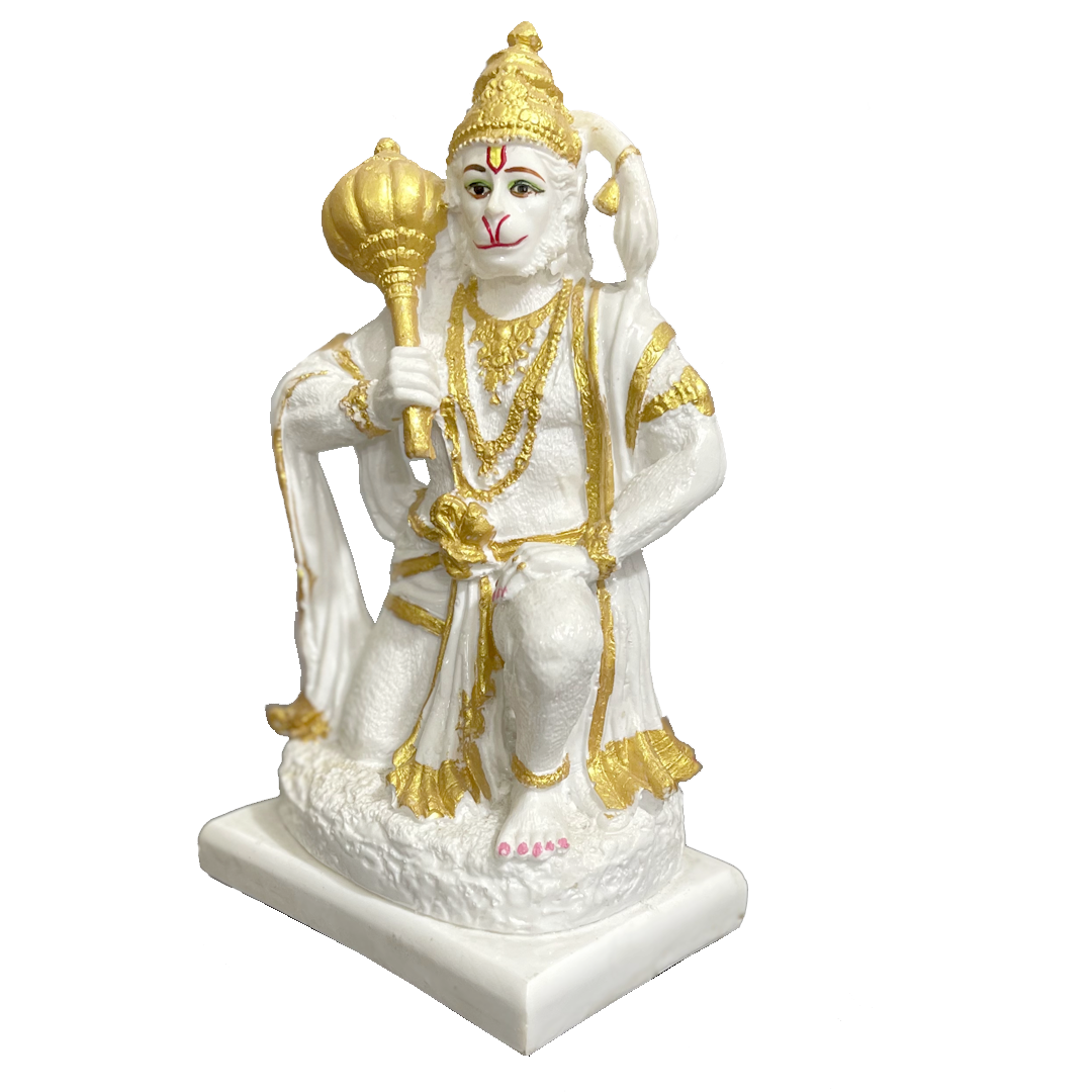 Sitting Lord Hanuman Marble Statue , Bajrang Bali – H 21 cm