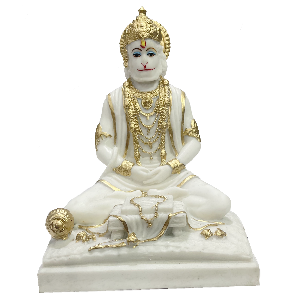 Samadhi Hanuman Marble Idol, Meditating Hanuman , H-20 cm