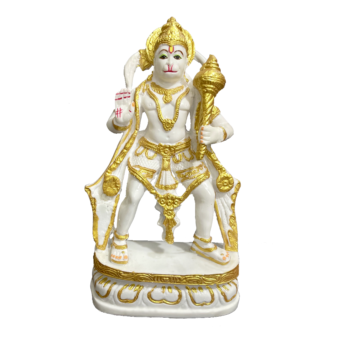 Standing Hanuman Bajrang Bali Marble Idol, H- 28.5 cm
