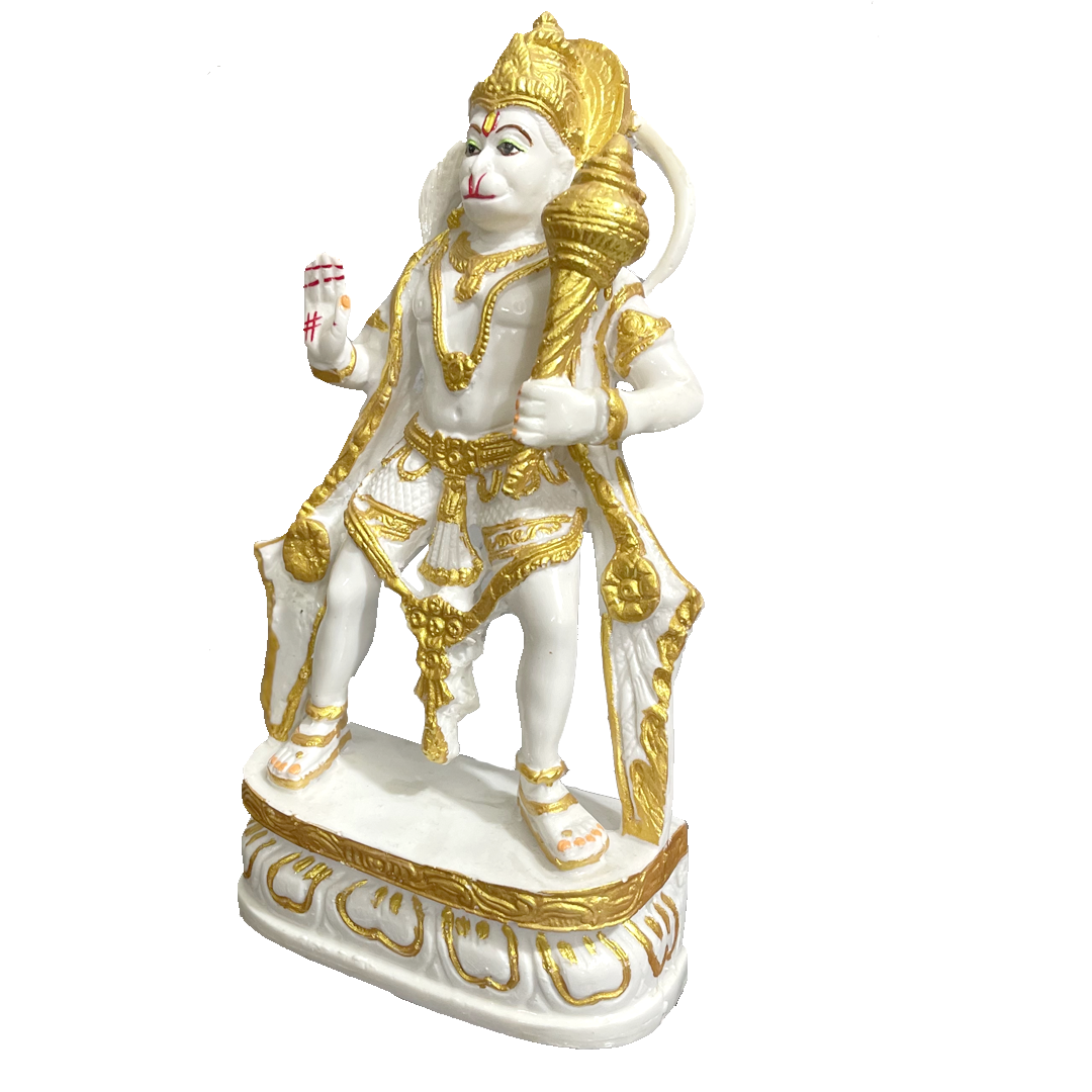 Standing Hanuman Bajrang Bali Marble Idol, H- 28.5 cm