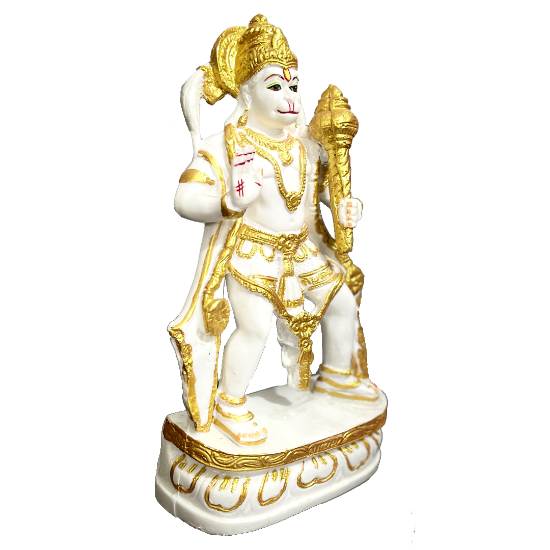 Standing Hanuman Bajrang Bali Marble Idol, H- 28.5 cm