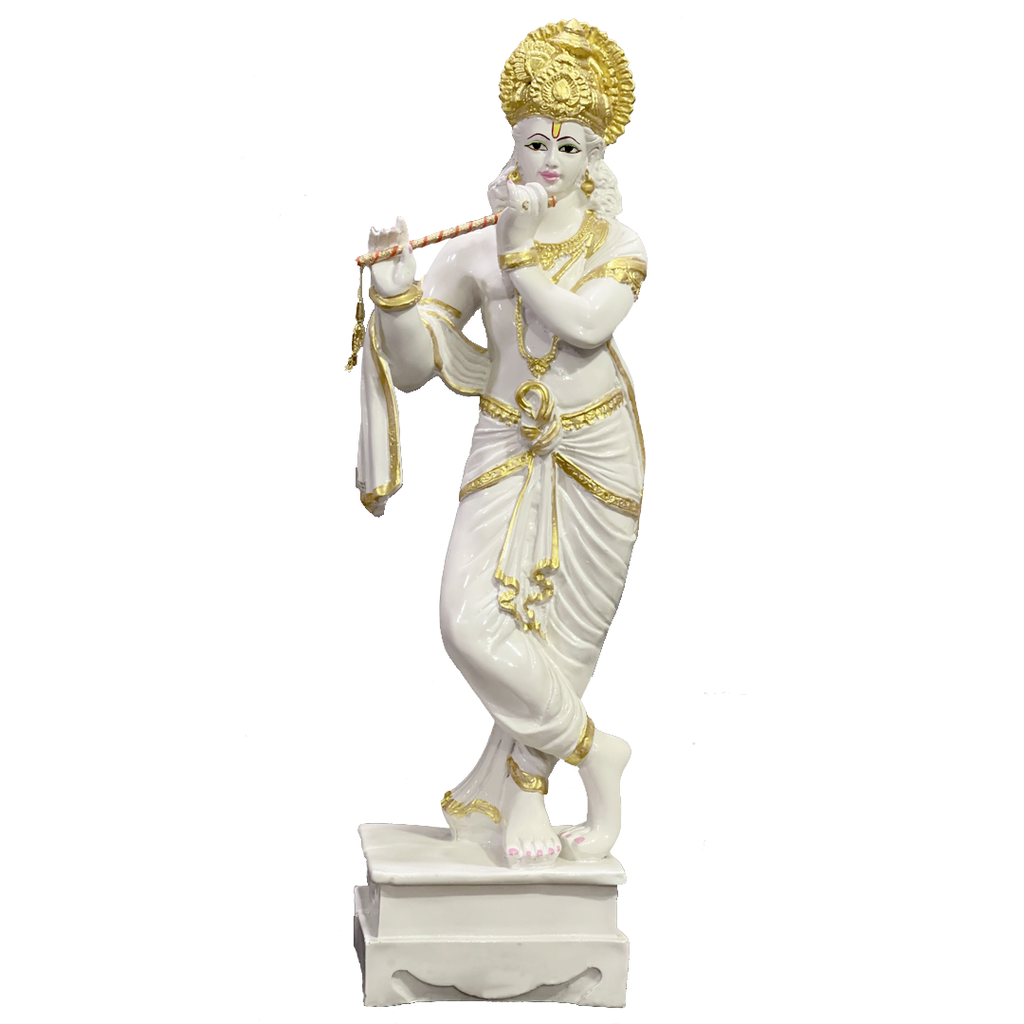 Standing Krishna with Bansuri White Marble Look, Height-63 CM
