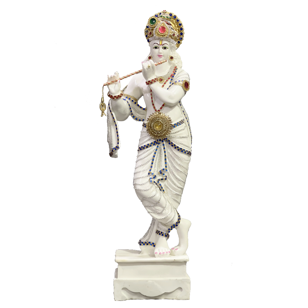Standing Krishna with Bansuri Decorative Look Marble, Height-63 CM