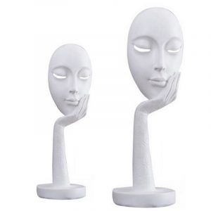 Pair of The Lady Face White Statue Table Accent H- 40 cm