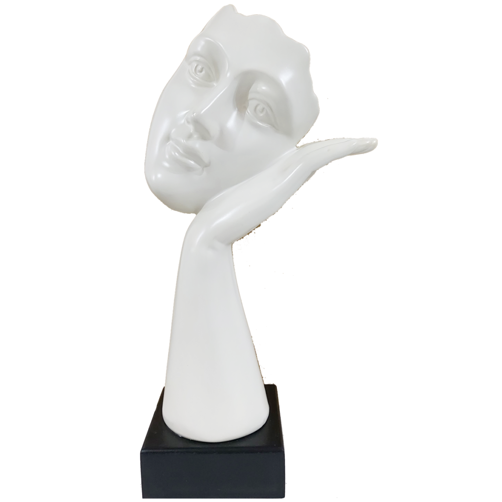 Abstract Woman Face Statue Resting on Hand Table Ascent H 31.5 cm