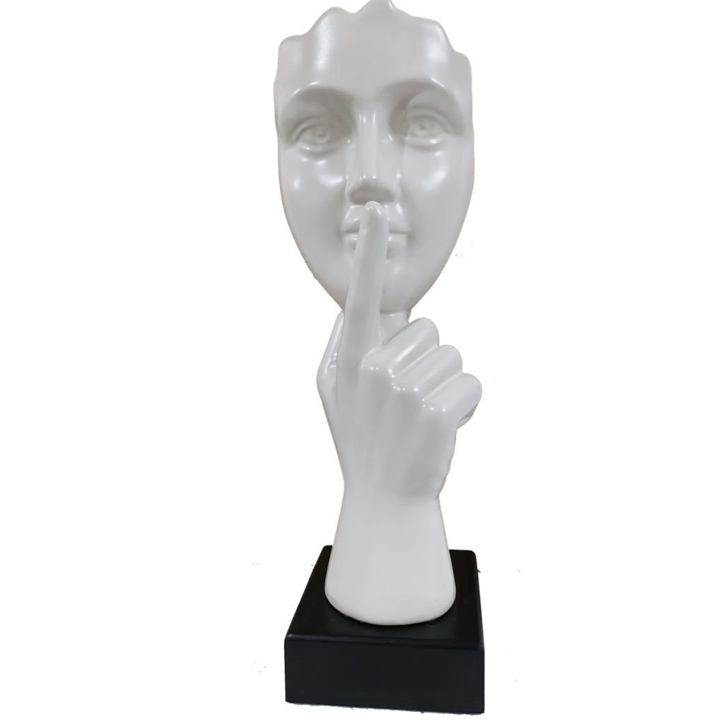 Abstract Instructing Silence Finger on Woman Face Statue Table Ascent H 35 cm