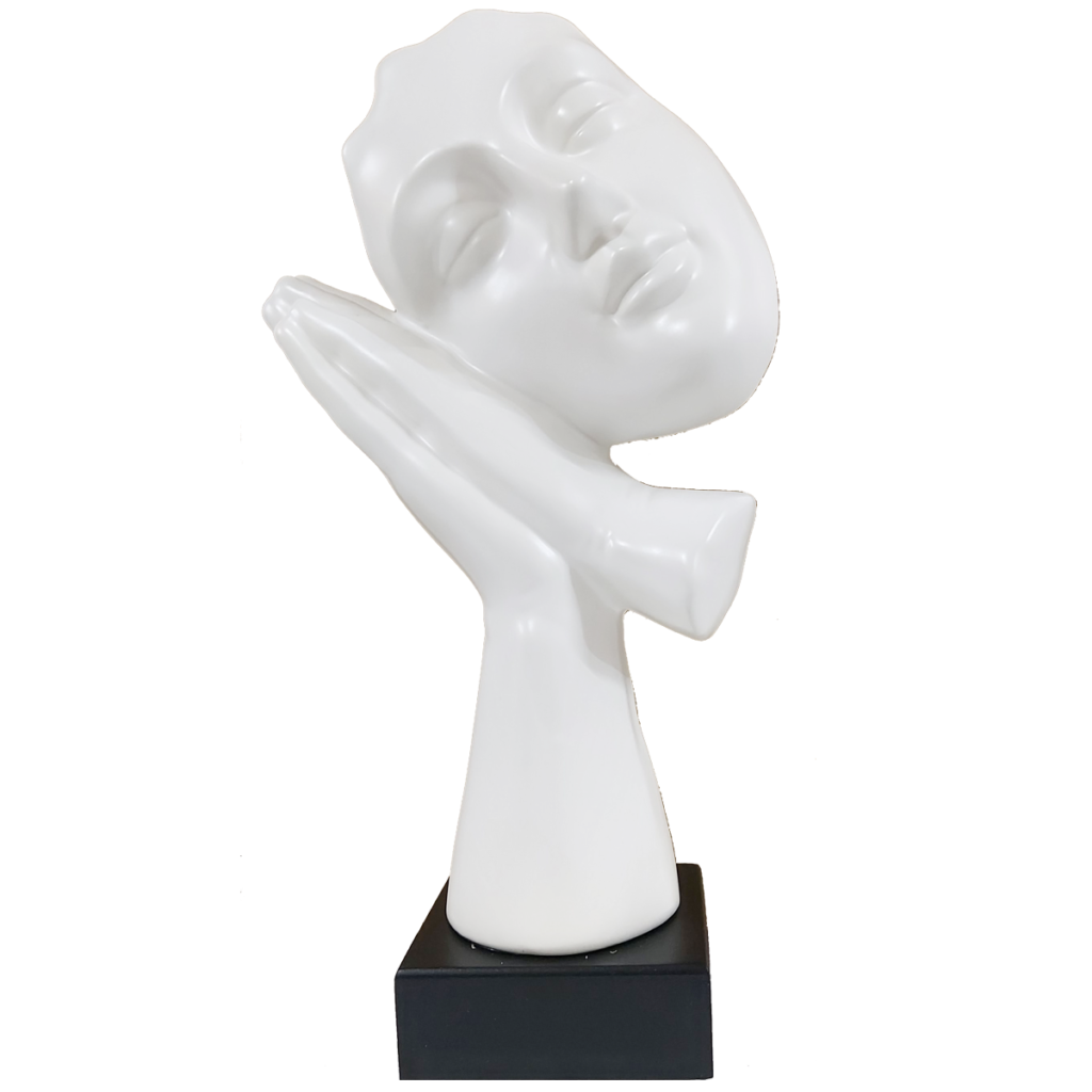 Abstract Woman Face on Hands Statue Table Ascent H 34 cm